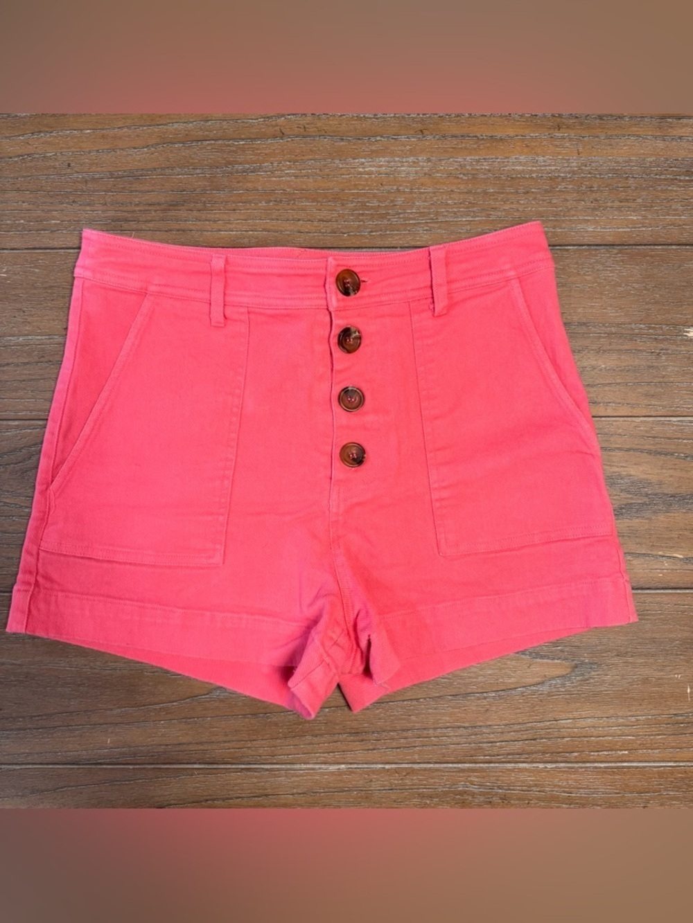 miami Coral Pink High-Waist Button-Front Shorts